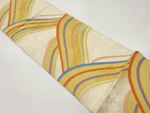 曲線に雲・草花模様織出し袋帯